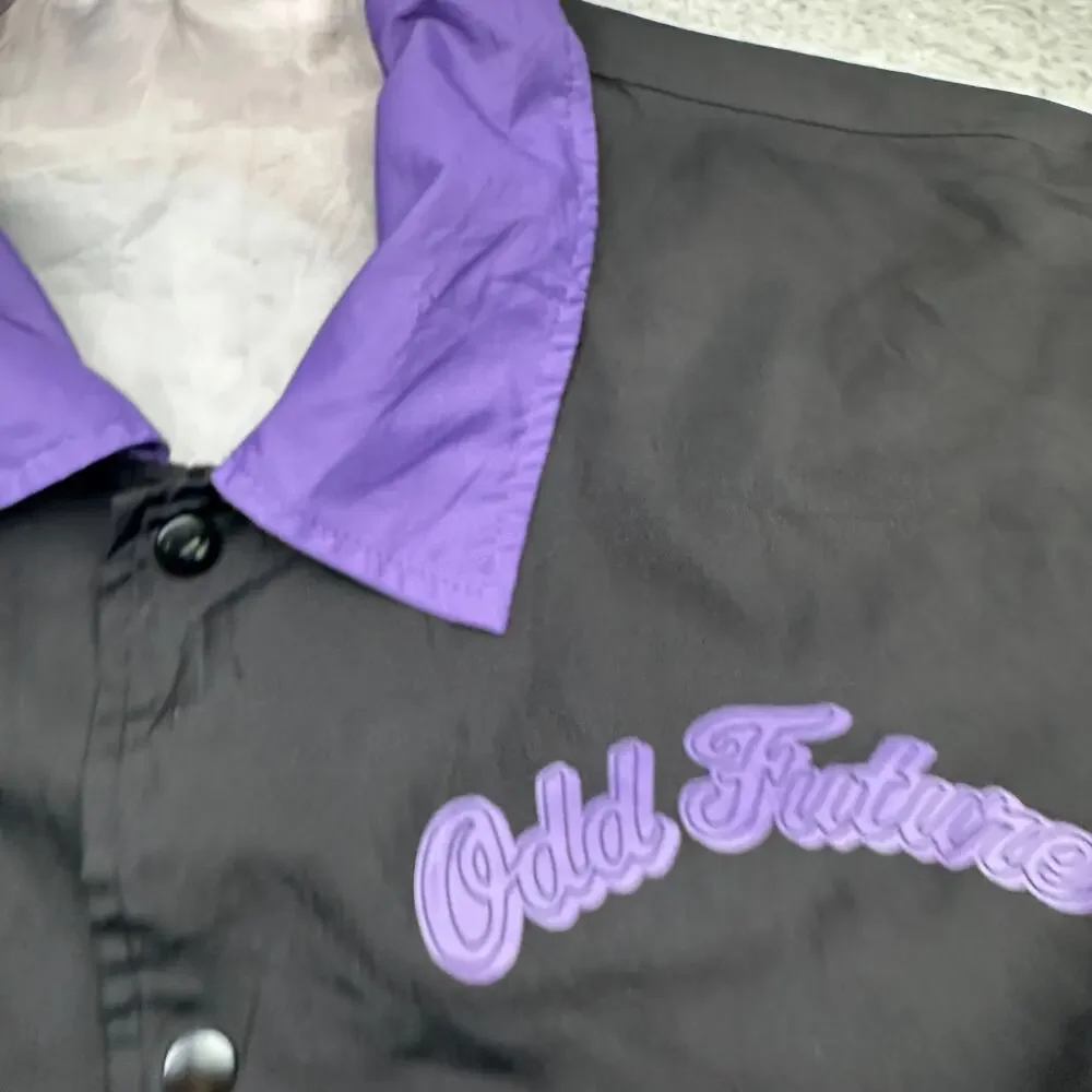 Odd Future Coach Jacket Mens Large Snap Button Lined Purple Black Windbreaker